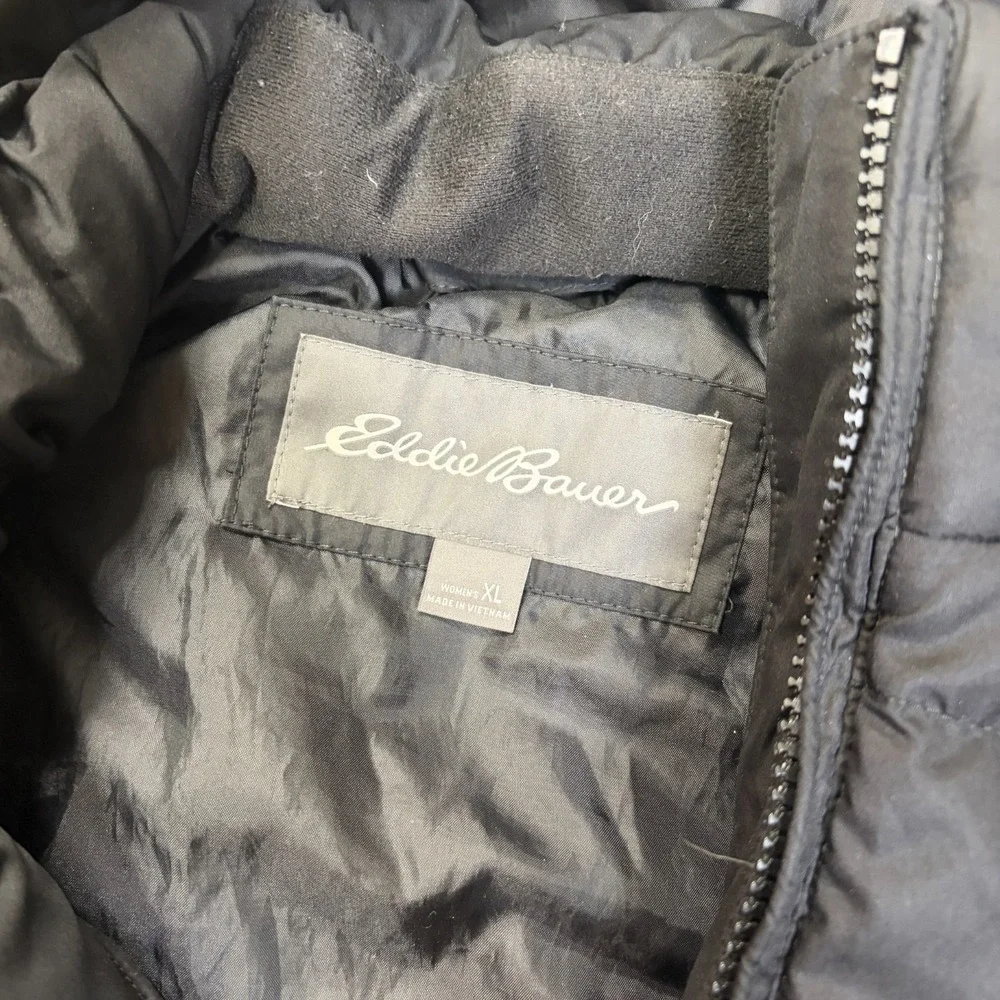 Eddie Bauer EB550 Long Down Puffer Jacket Parka Hooded Women's XL Black